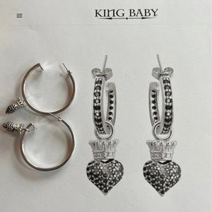 King Baby small pave cubic zirconia crowned heart hoop earrings.